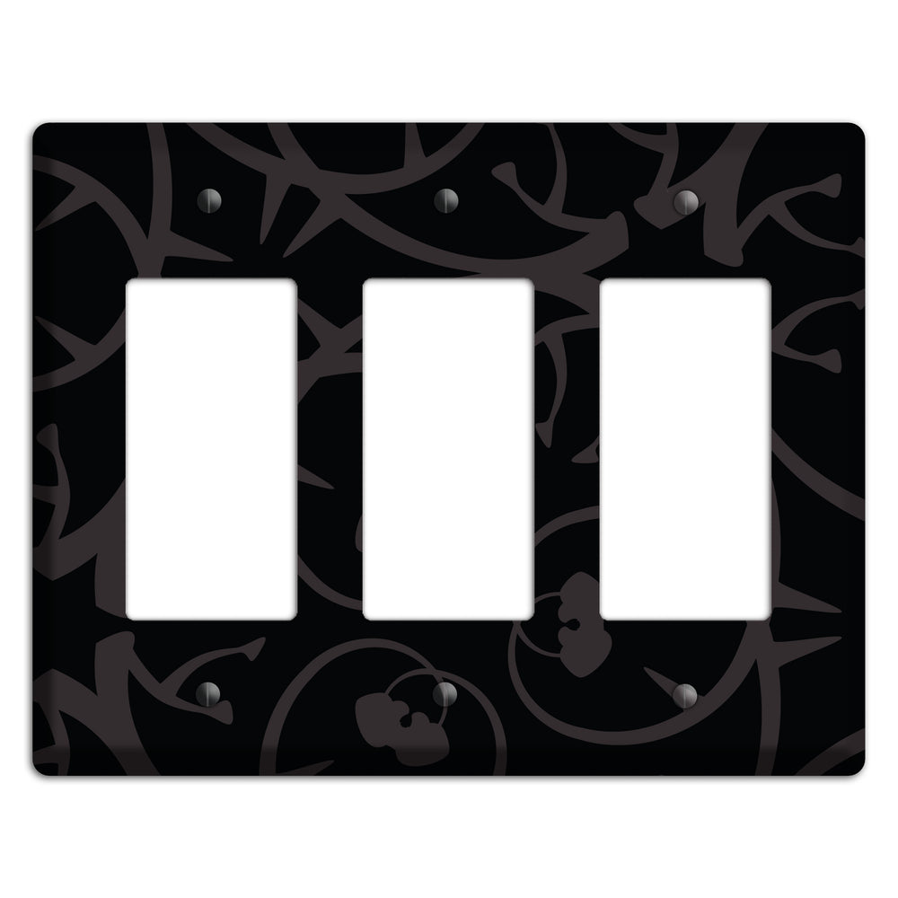 Black with Grey Abstract Swirl 3 Rocker Wallplate
