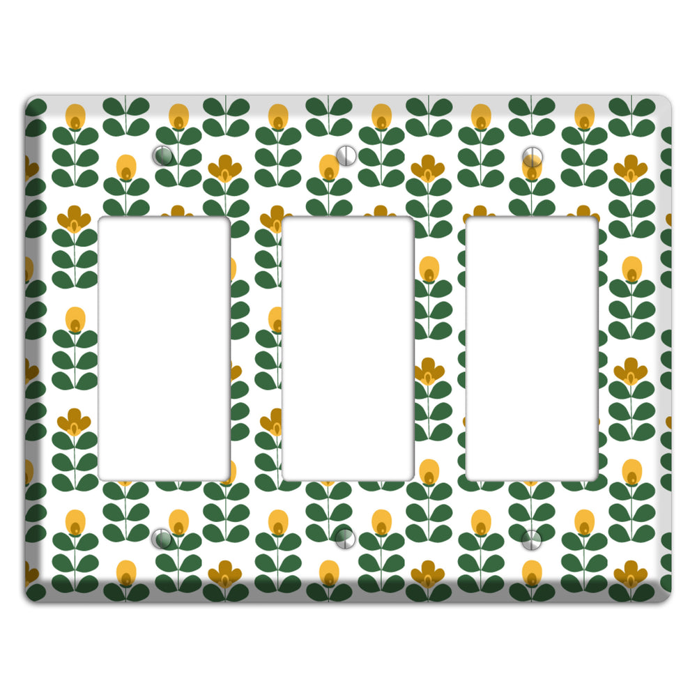 Multi Mustard Deco Floral Half Drop 3 Rocker Wallplate
