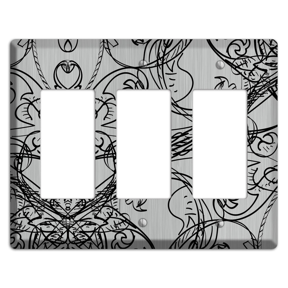 Black Deco Sketch Stainless Steel 3 Rocker Wallplate