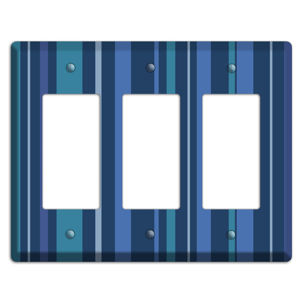 Multi Blue Vertical Stripes 3 Rocker Wallplate