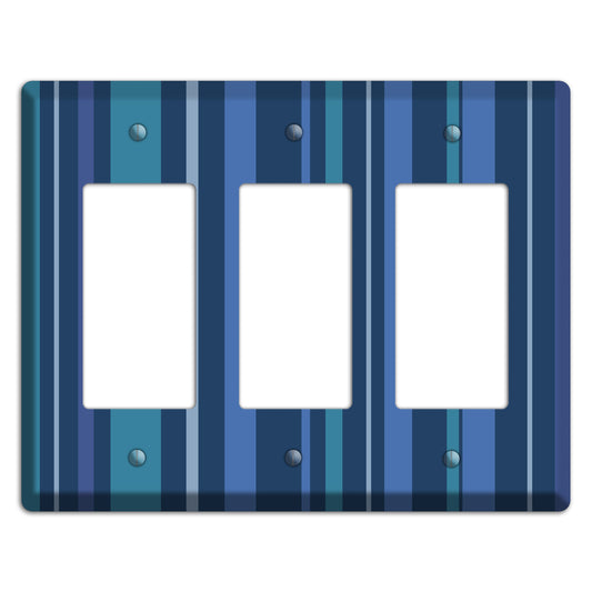 Multi Blue Vertical Stripes 3 Rocker Wallplate