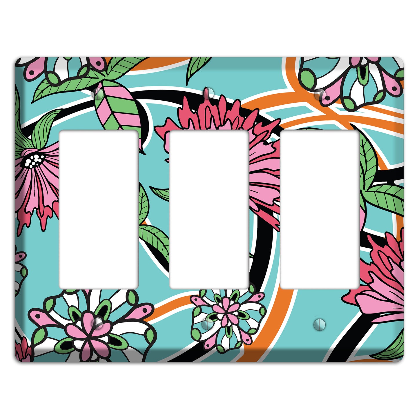 Turquoise with Pink Flowers 3 Rocker Wallplate