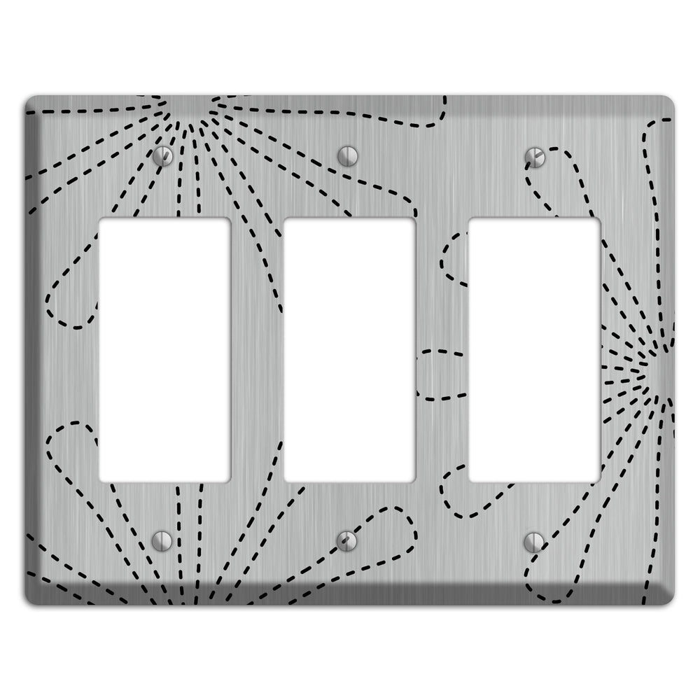 Retro Stipple Floral Stainless Steel 3 Rocker Wallplate