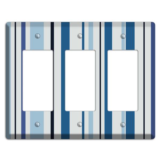 Multi White and Blue Vertical Stripe 3 Rocker Wallplate