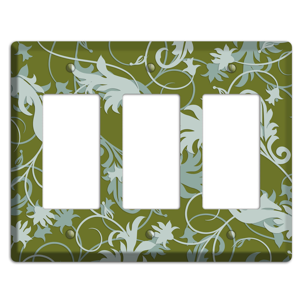 Green and Beige Victorian Sprig 3 Rocker Wallplate