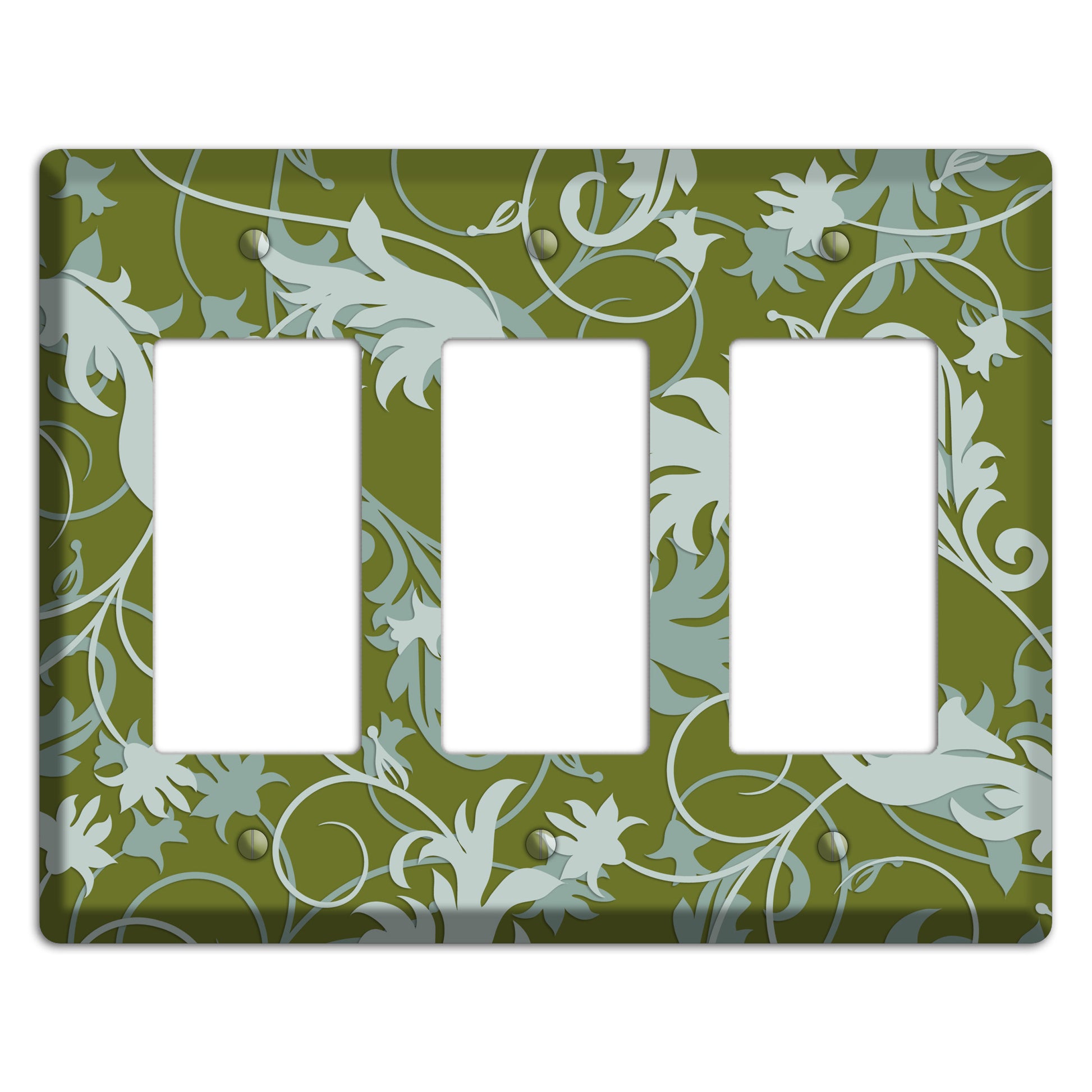 Green and Beige Victorian Sprig 3 Rocker Wallplate