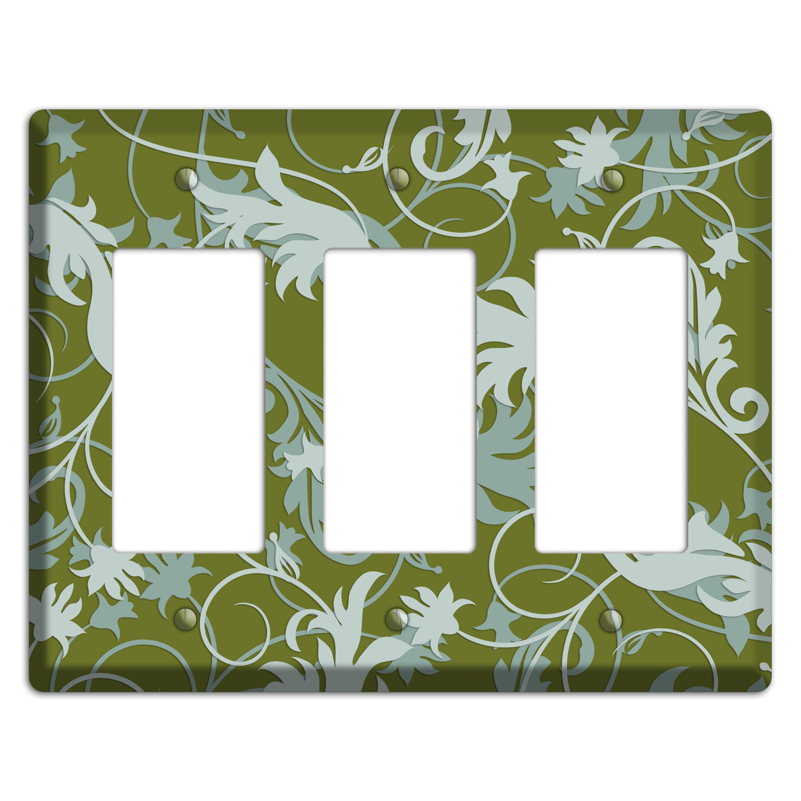 Green and Beige Victorian Sprig 3 Rocker Wallplate