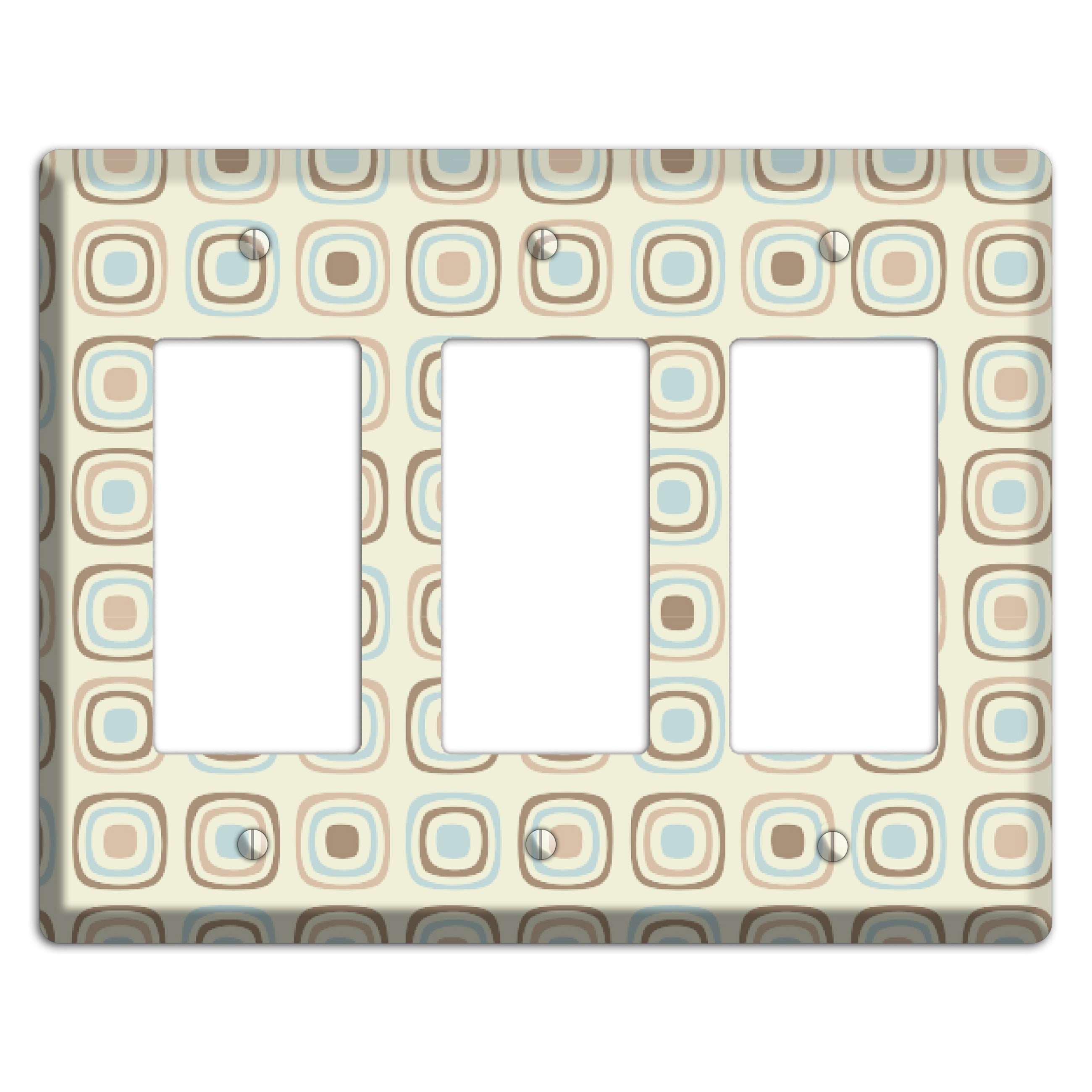 Multi Beige Brown Dusty Blue Retro Squares 3 Rocker Wallplate