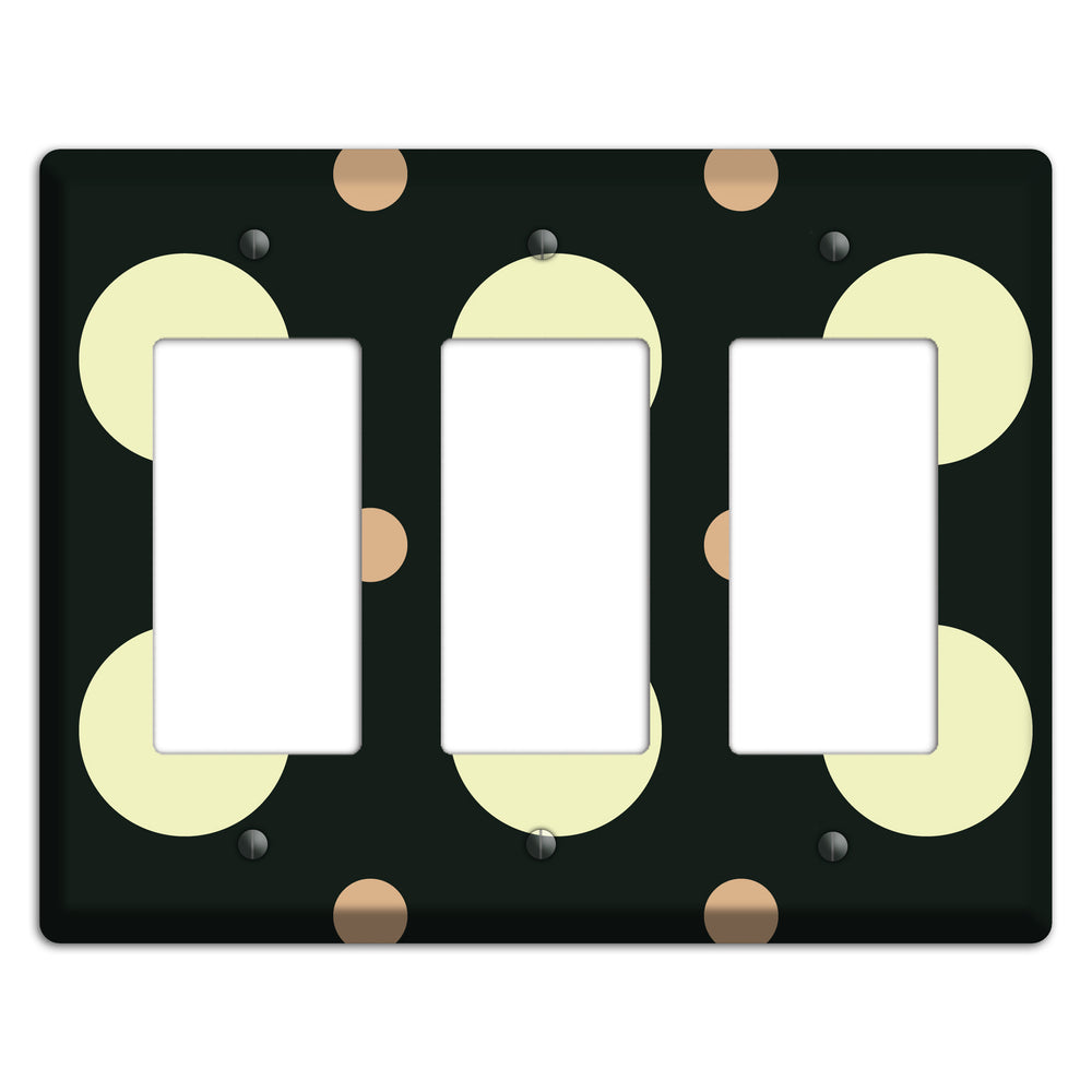 Black with Yellow and Mauve Multi Medium Polka Dots 3 Rocker Wallplate
