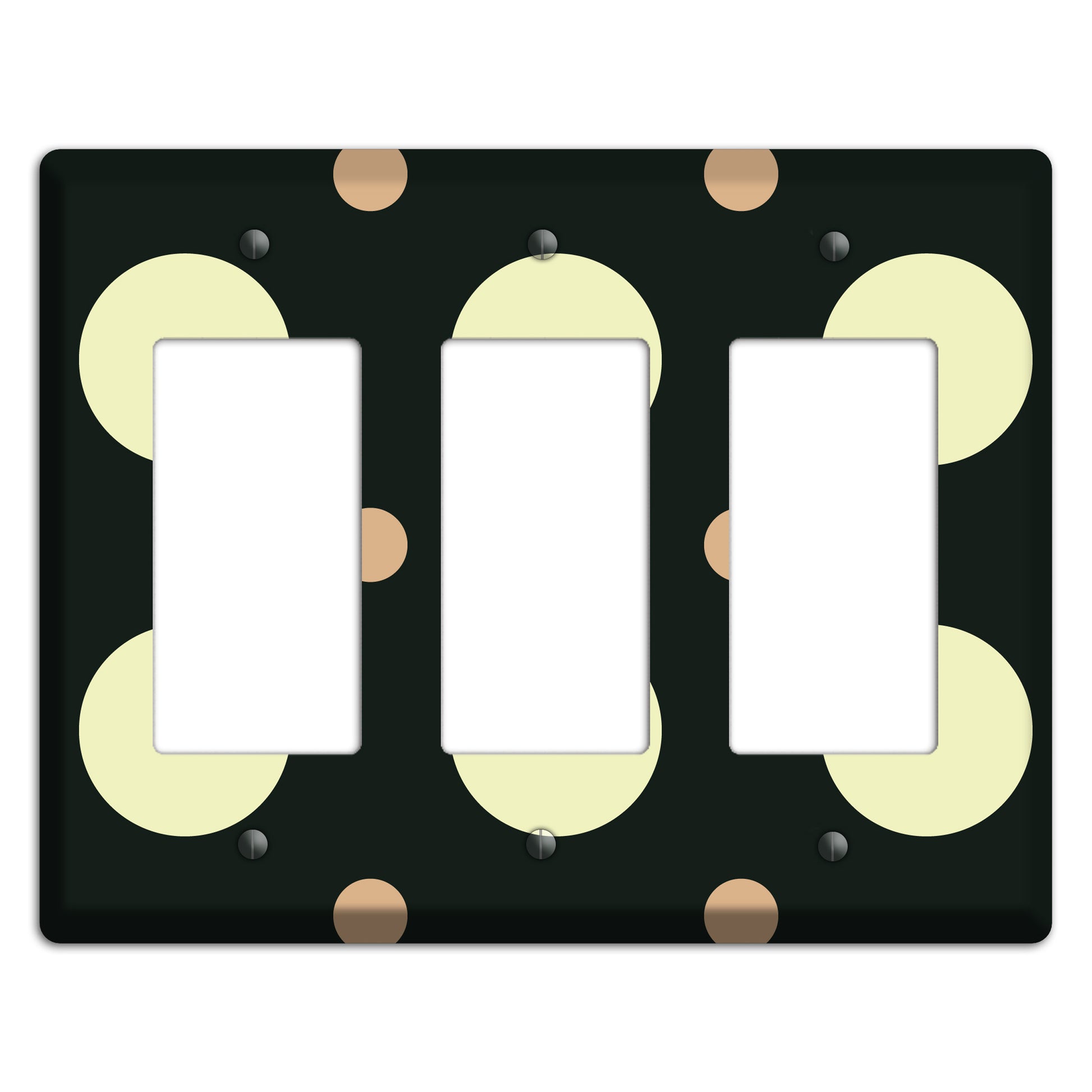 Black with Yellow and Mauve Multi Medium Polka Dots 3 Rocker Wallplate