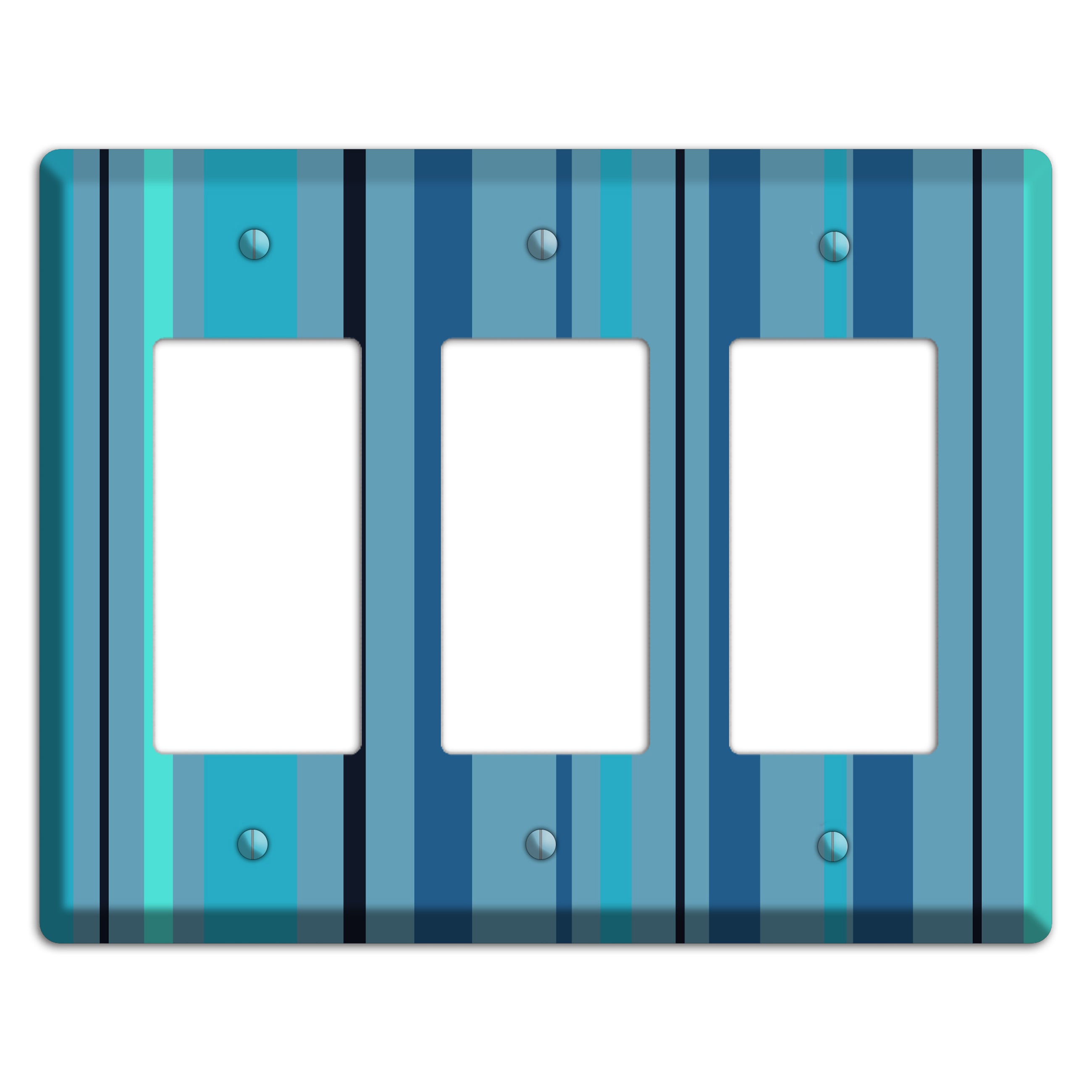 Multi Turquoise Vertical Stripe 3 Rocker Wallplate