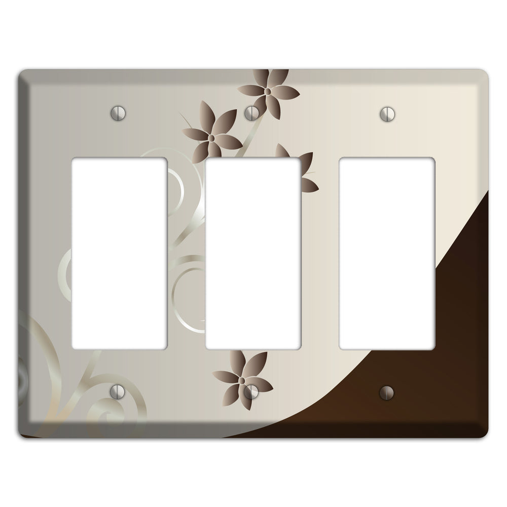 Grey Floral Swirl Sprig 3 Rocker Wallplate
