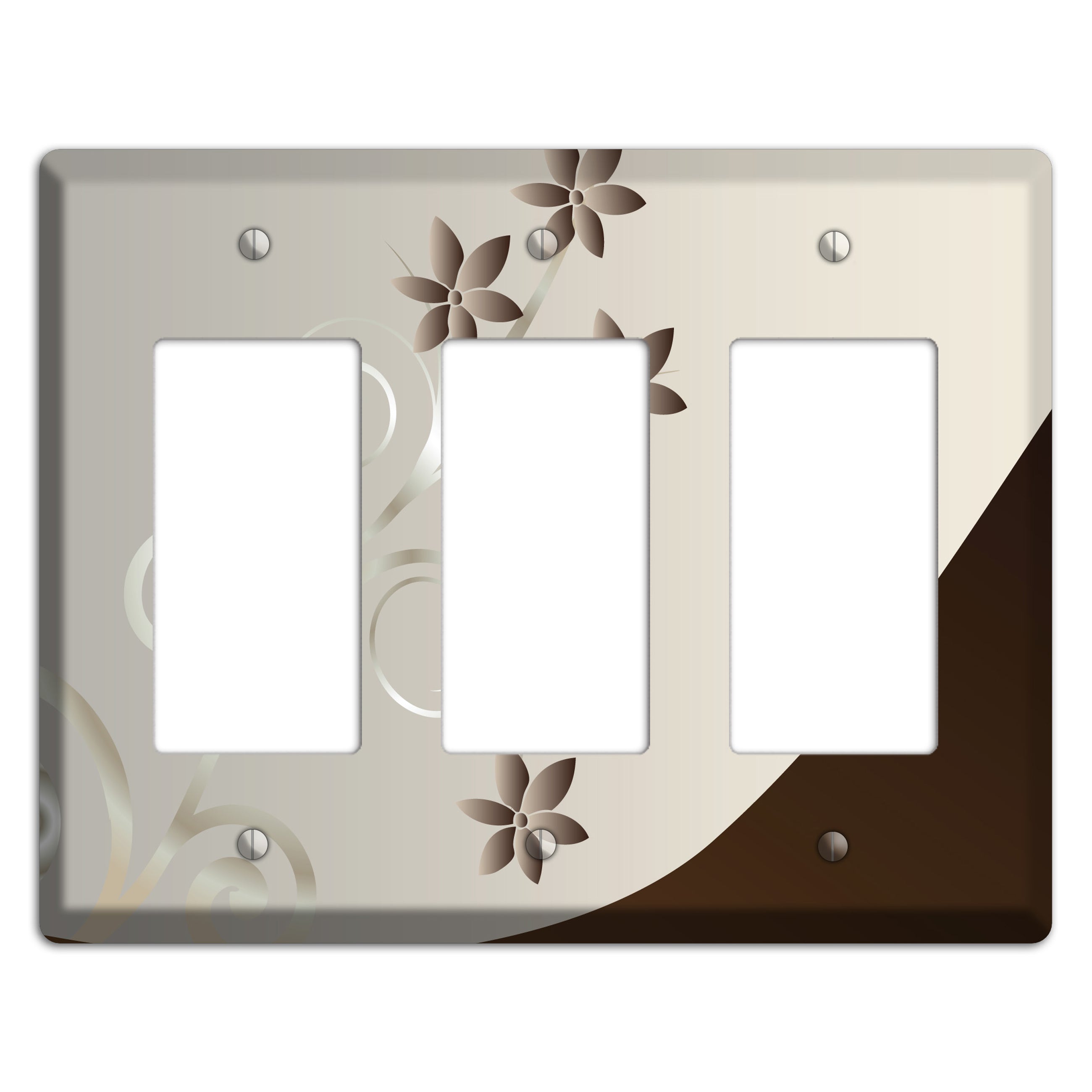 Grey Floral Swirl Sprig 3 Rocker Wallplate