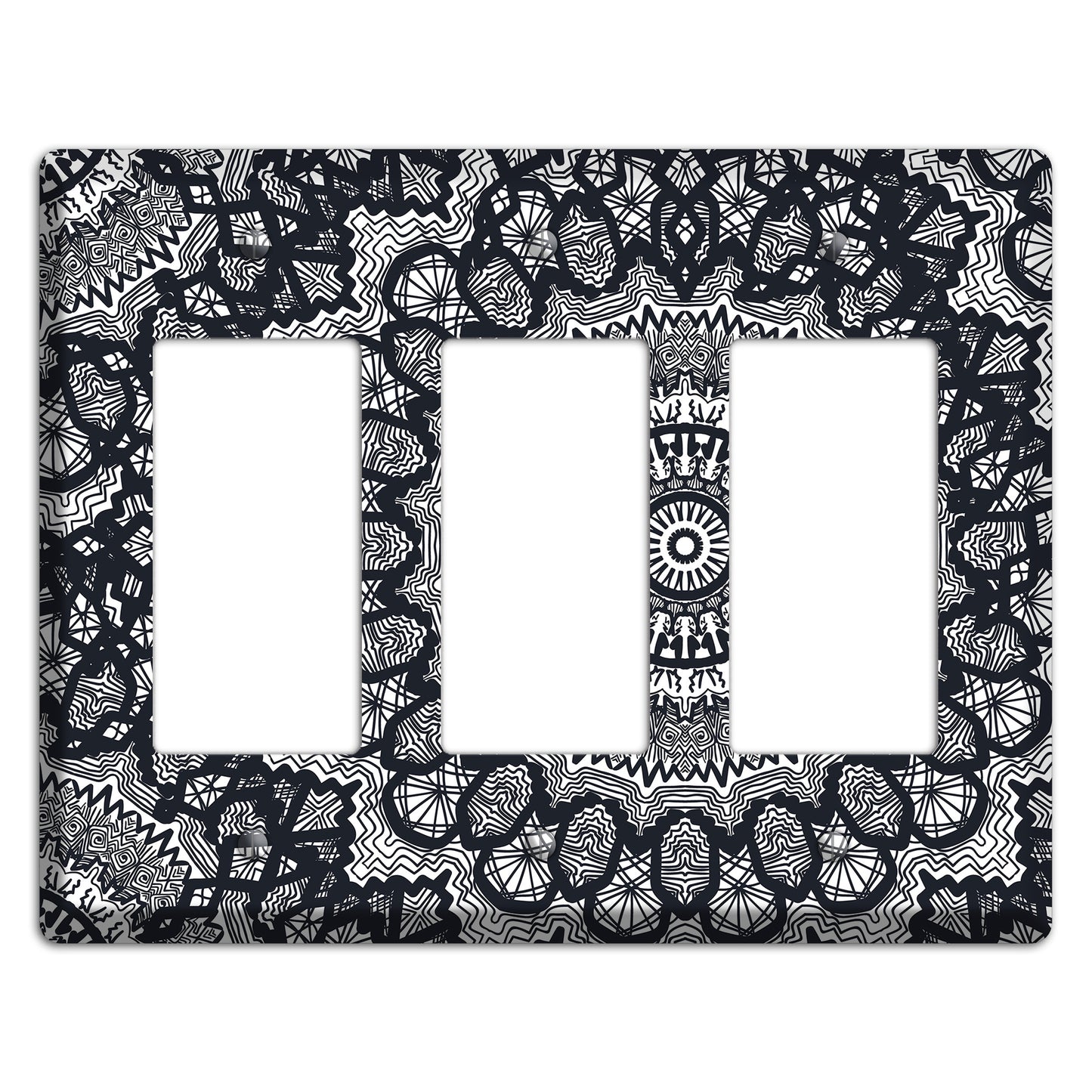 Mandala Black and White Style T Cover Plates 3 Rocker Wallplate
