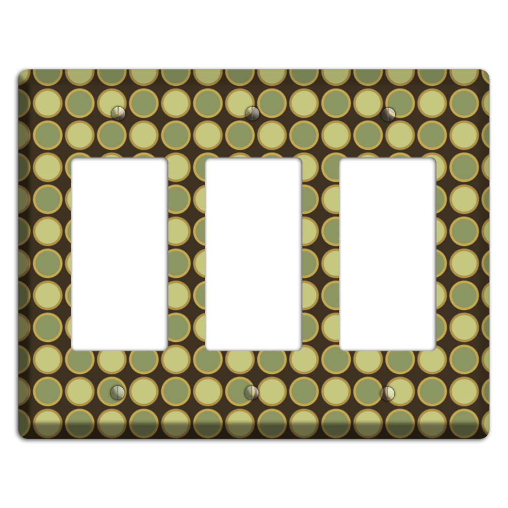Dark Grey with Multi Olive Tiled Dots 3 Rocker Wallplate