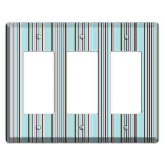 Dusty Blue with Red and Brown Vertical Stripes 3 Rocker Wallplate
