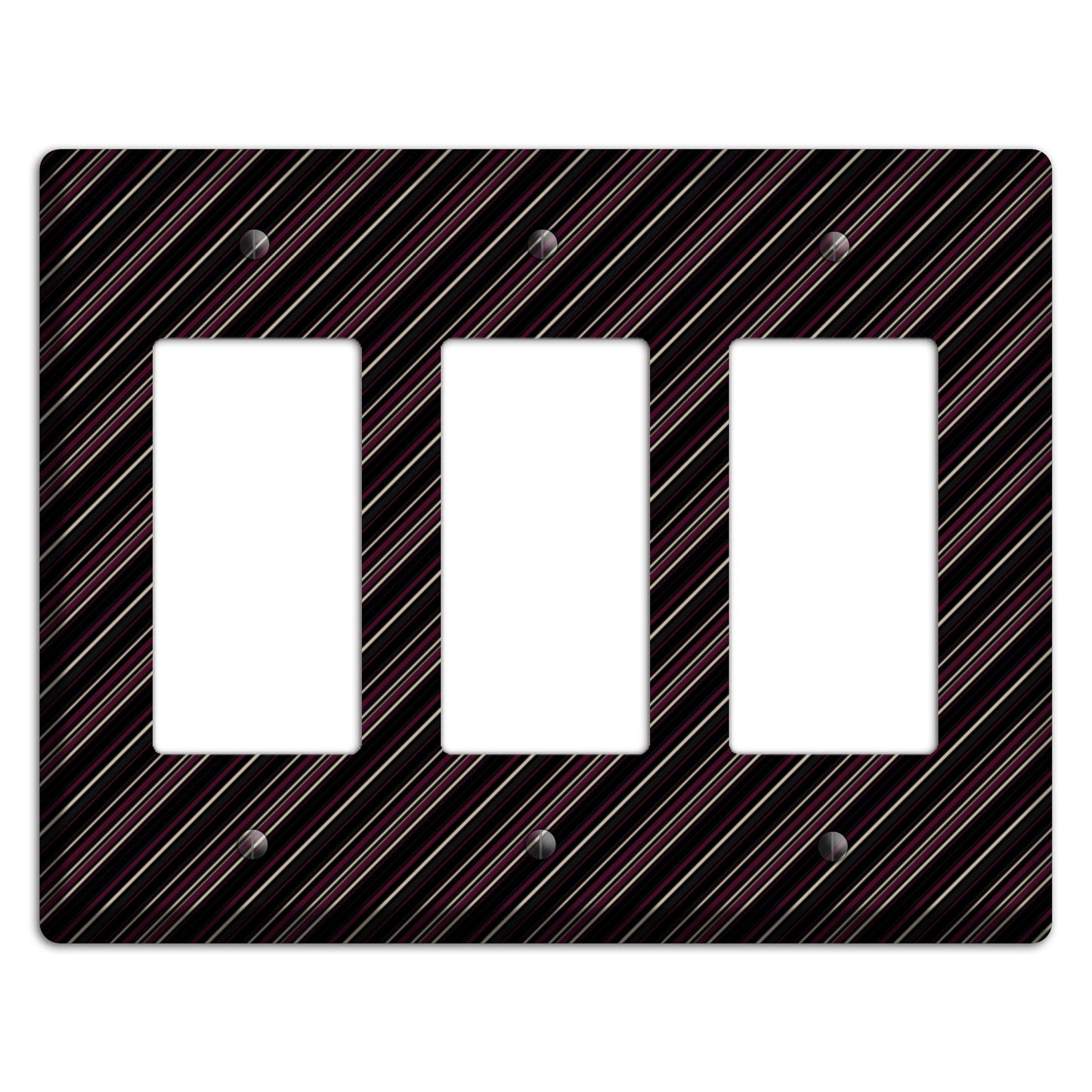 Black with White and Burgundy Angled Pinstripe 3 Rocker Wallplate