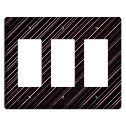 Black with White and Burgundy Angled Pinstripe 3 Rocker Wallplate