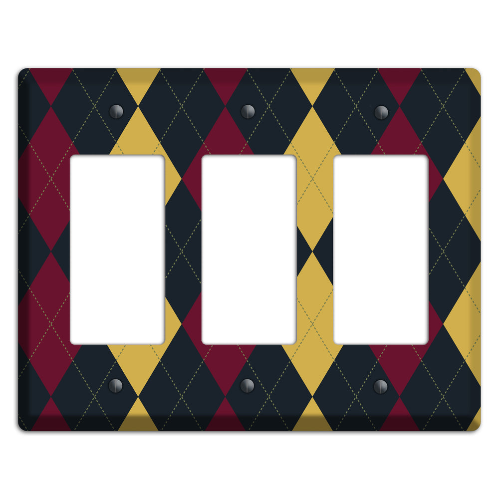 Deep Red and Yellow Argyle 3 Rocker Wallplate