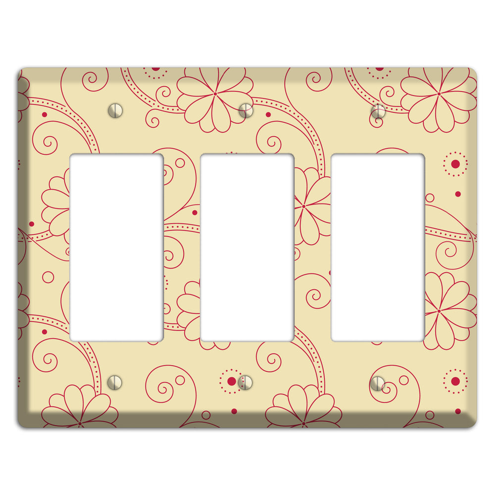 Off White Floral Swirl 3 Rocker Wallplate