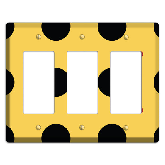 Yellow with Black and Red Multi Tiled Medium Dots 3 Rocker Wallplate