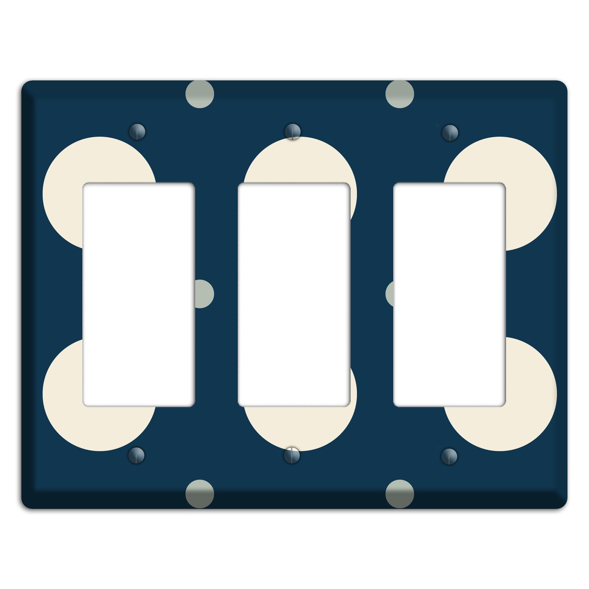 Navy with Off White and Blue Multi Medium Polka Dots 3 Rocker Wallplate