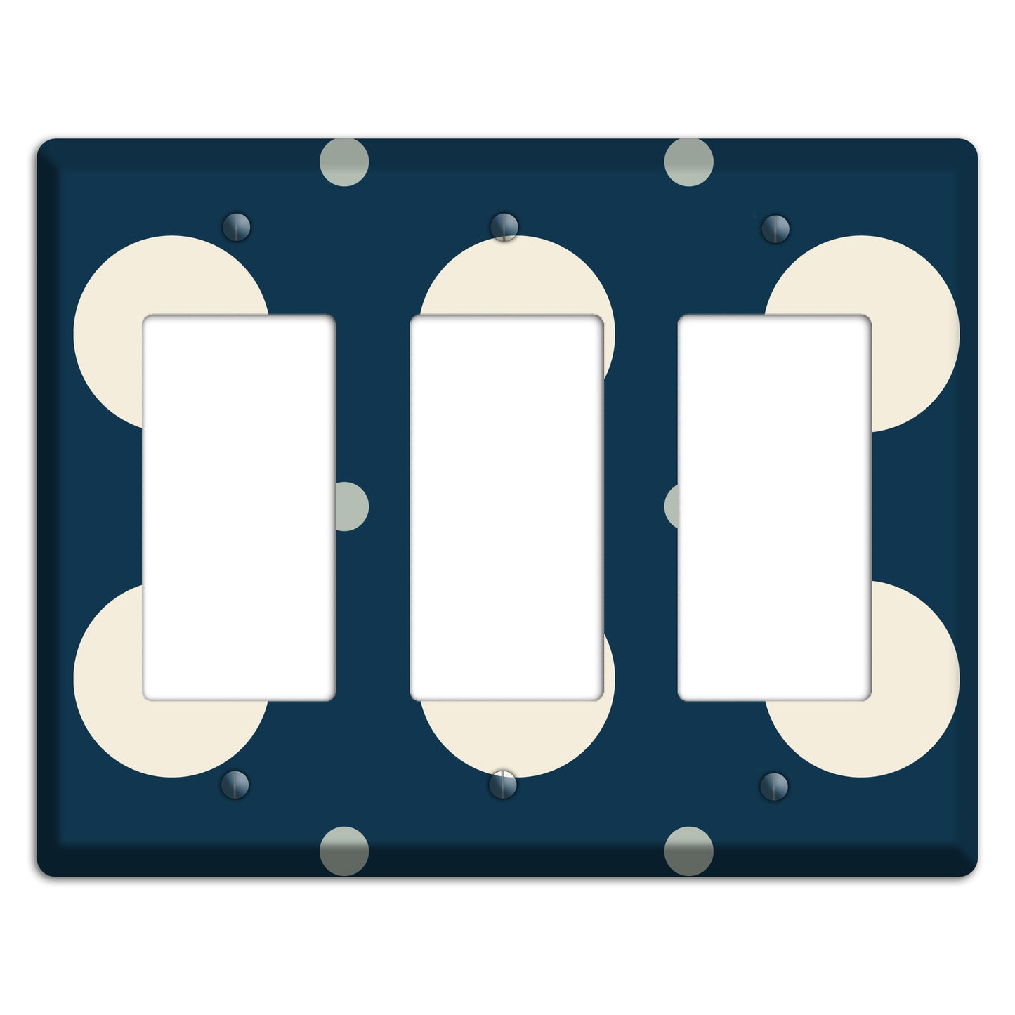 Navy with Off White and Blue Multi Medium Polka Dots 3 Rocker Wallplate