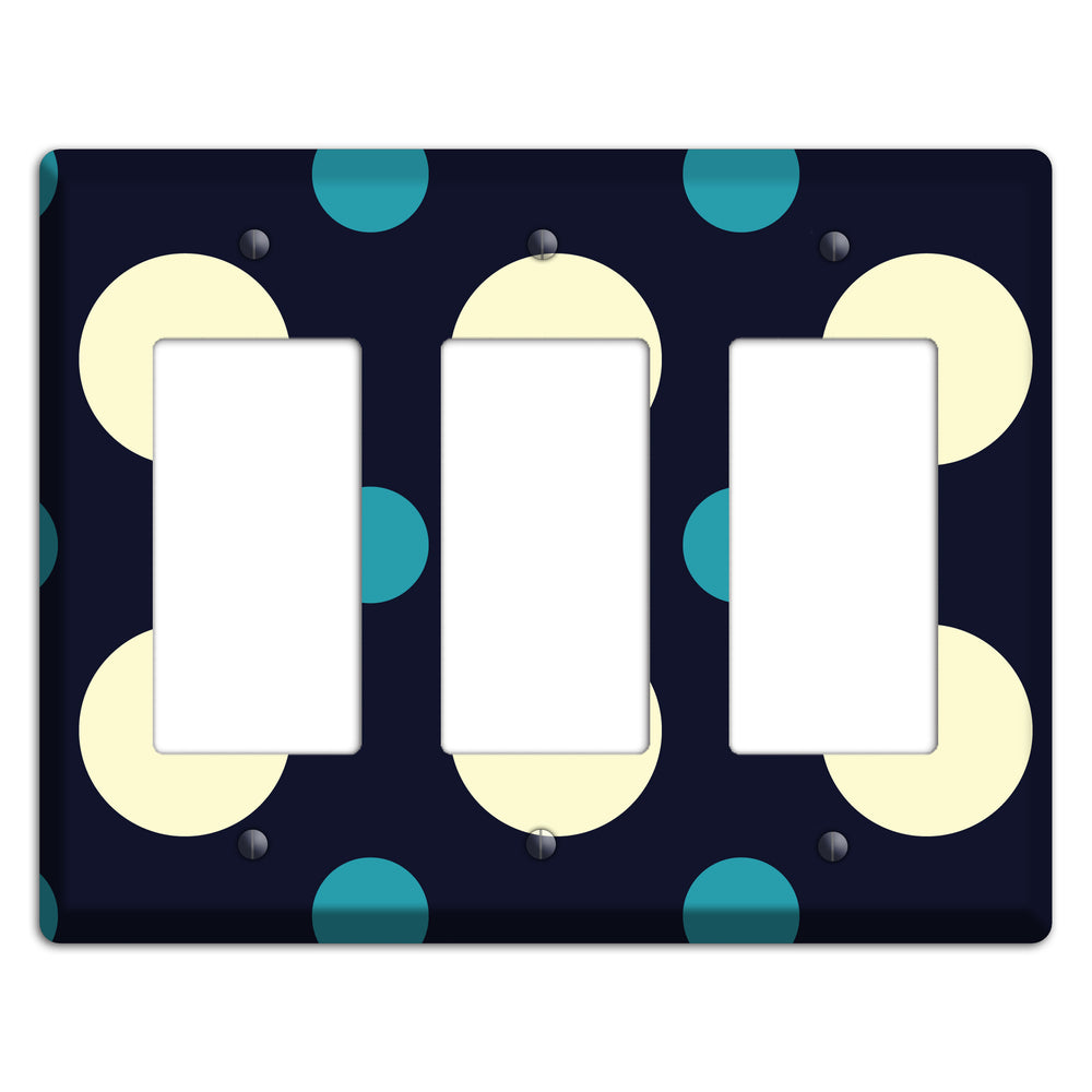 Black with Yellow and Teal Multi Medium Polka Dots 3 Rocker Wallplate