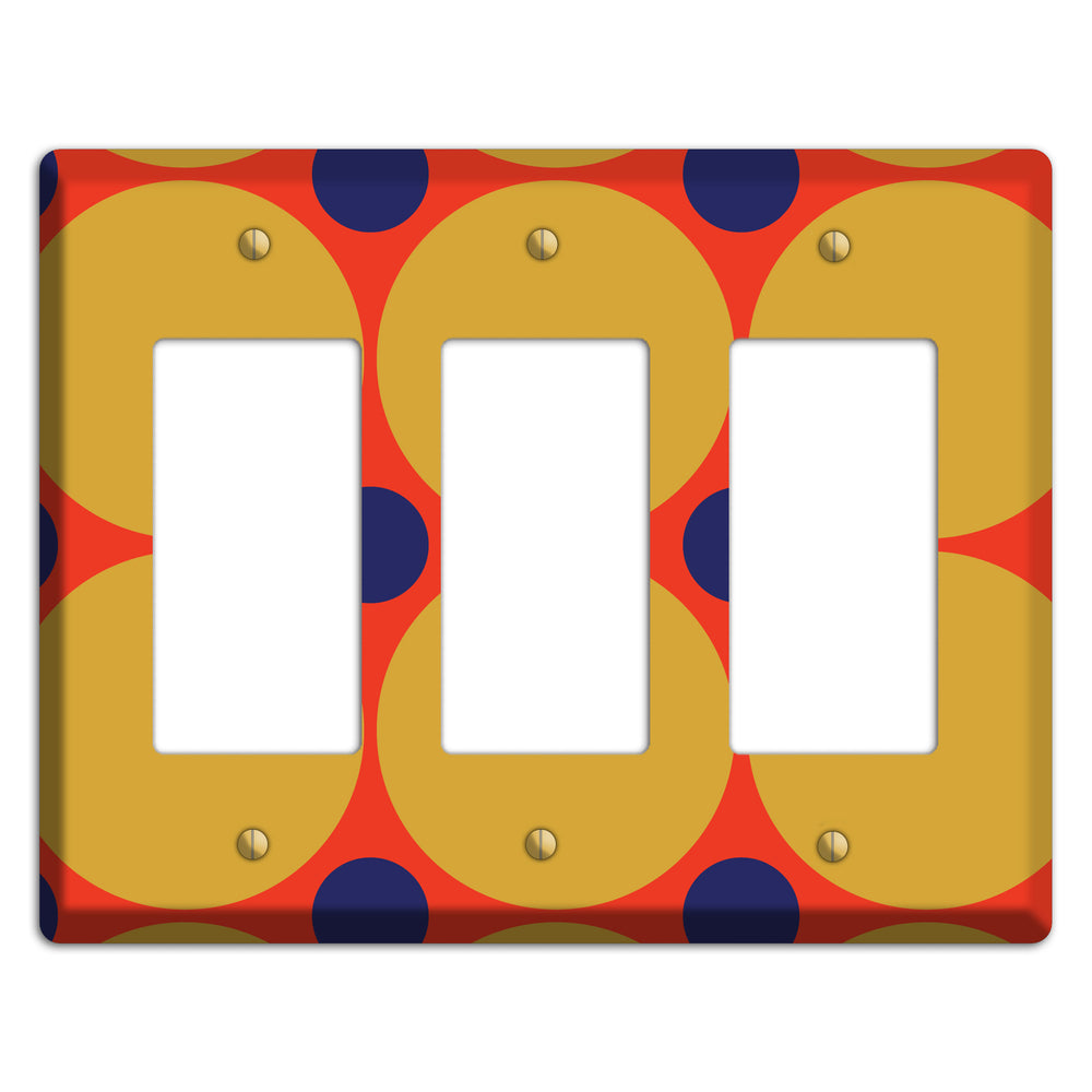 Red with Mustard and Blue Multi Tiled Large Dots 3 Rocker Wallplate
