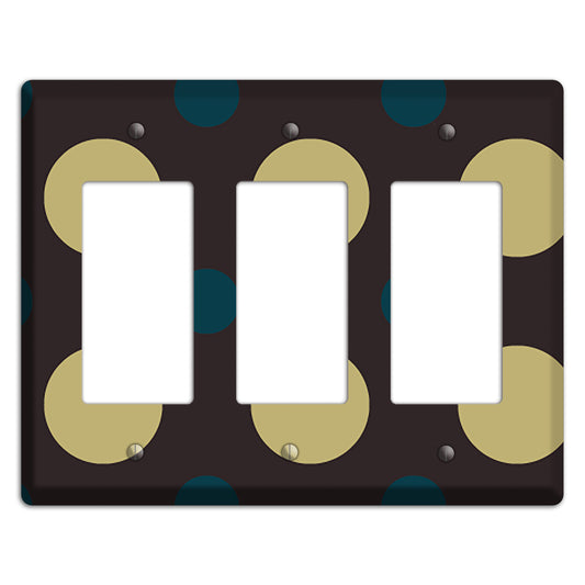 Brown with Olive and Dark Aqua Multi Polka Dots 3 Rocker Wallplate