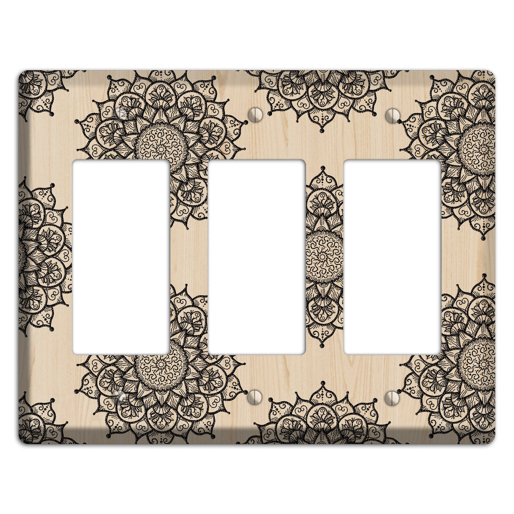 Mandala Black and White Style S Wood Lasered 3 Rocker Wallplate