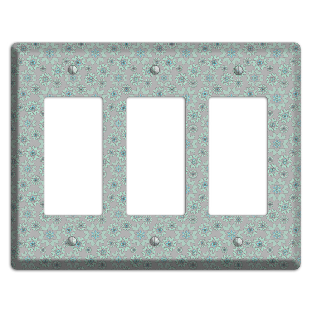 Grey with Tiny Aqua Retro Suzani 3 Rocker Wallplate