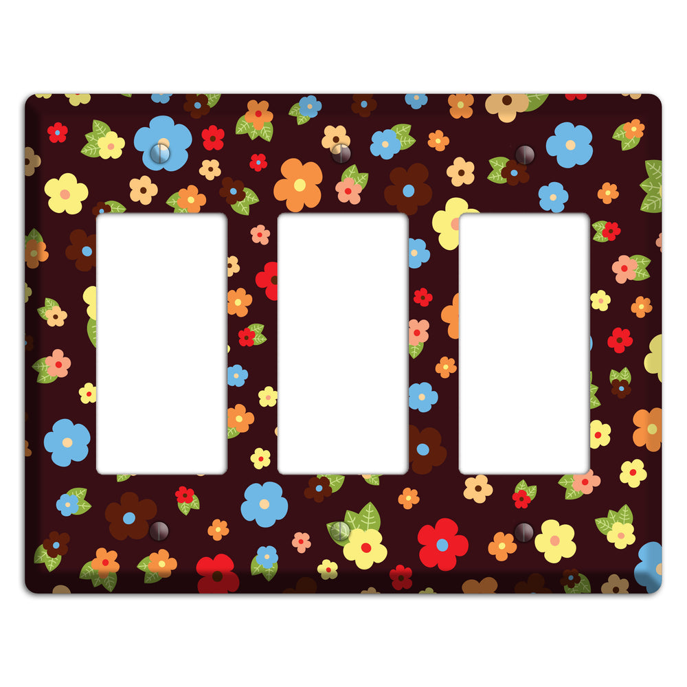 Brown Tiny Delicate Flowers 3 Rocker Wallplate