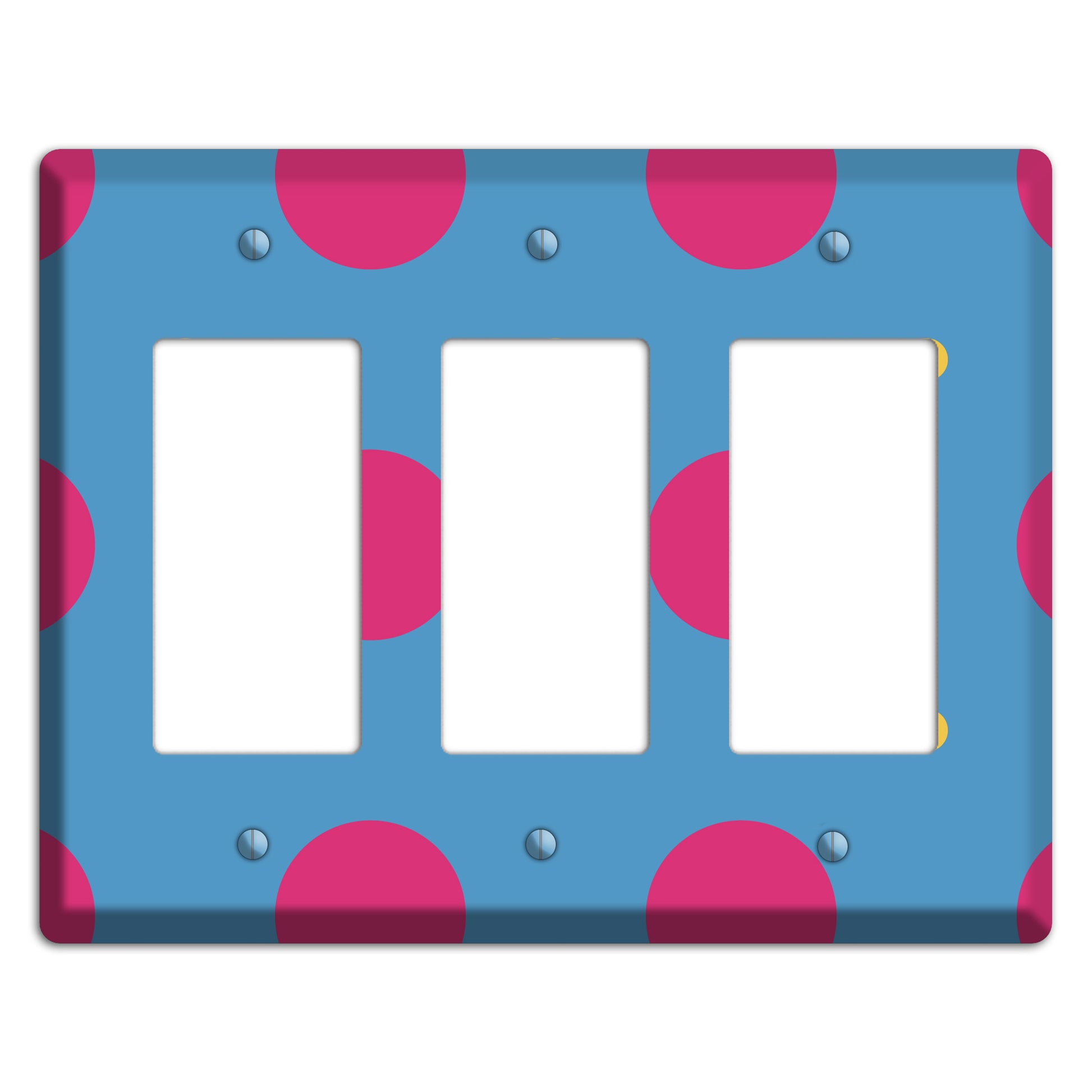Blue with Pink and Yellow Multi Tiled Medium Dots 3 Rocker Wallplate