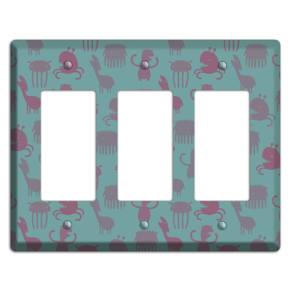 Sily Monsters Green 3 Rocker Wallplate