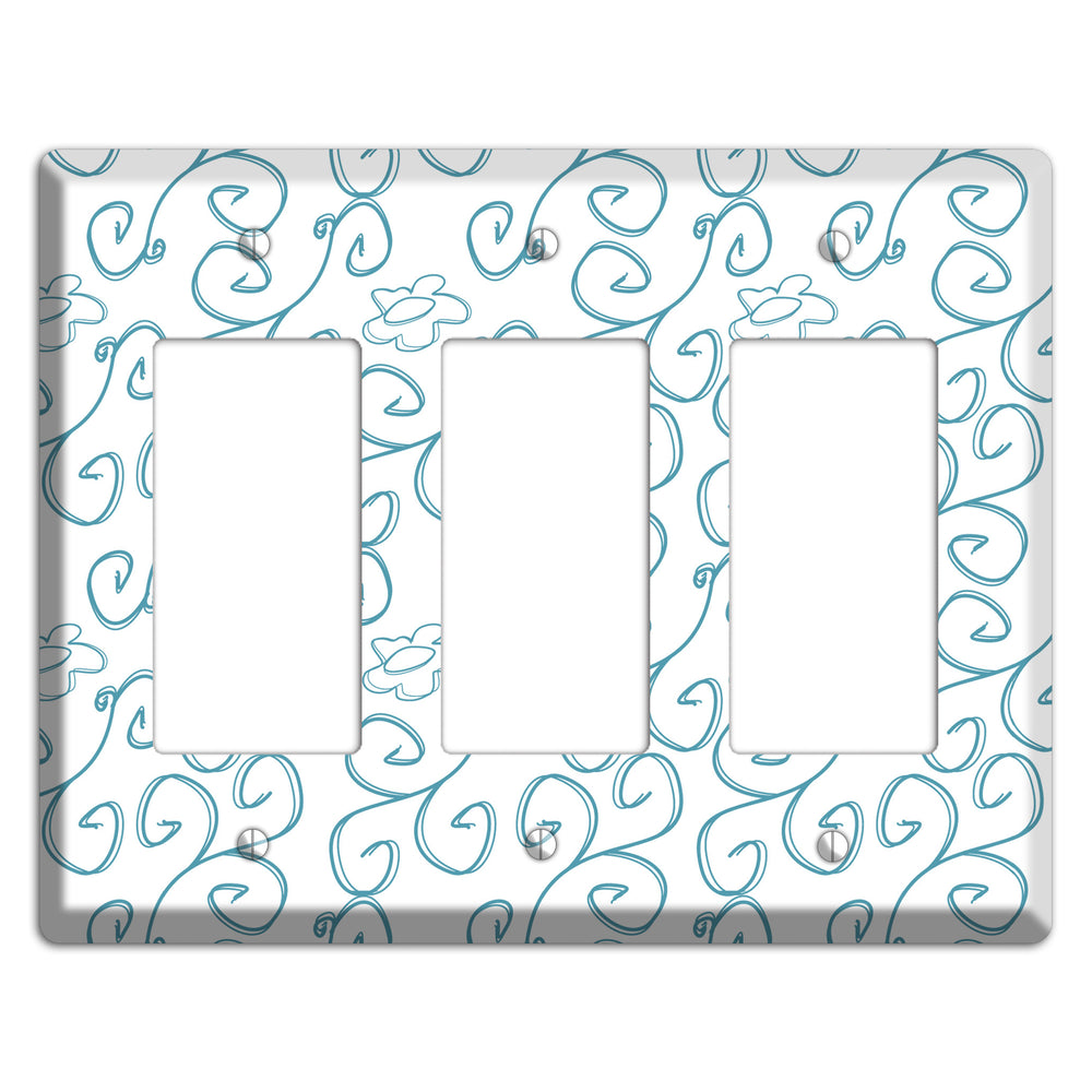 Blue Scroll Flower Contour 3 Rocker Wallplate