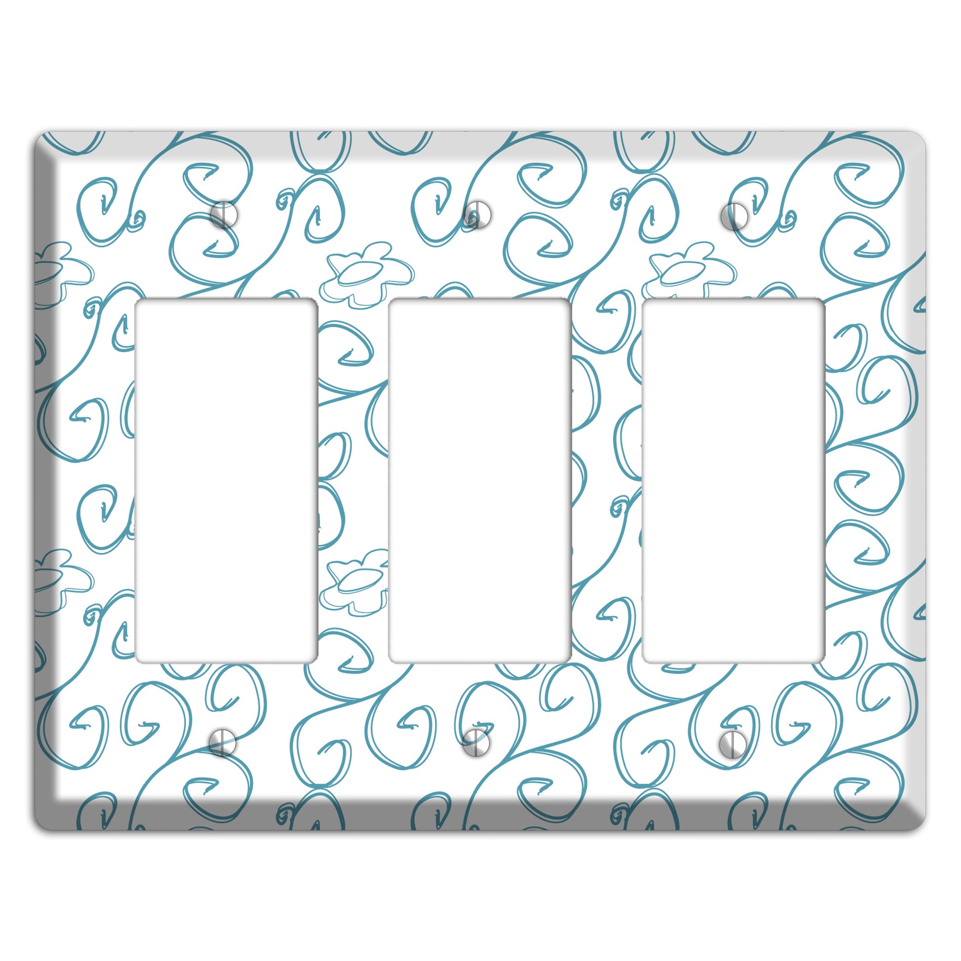Blue Scroll Flower Contour 3 Rocker Wallplate