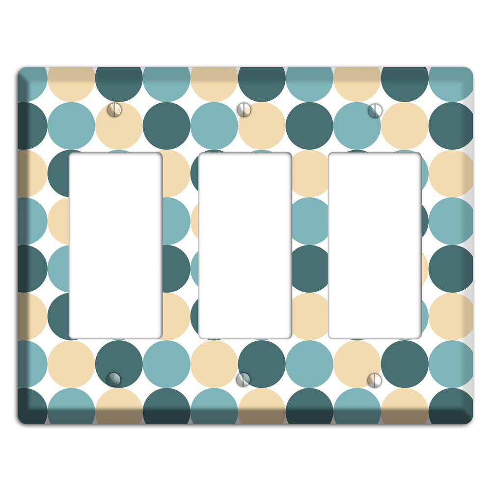 Dusty Blue Beige Tiled Dots 3 Rocker Wallplate