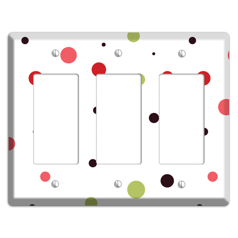 White with Multi Pink Small Dots 3 Rocker Wallplate