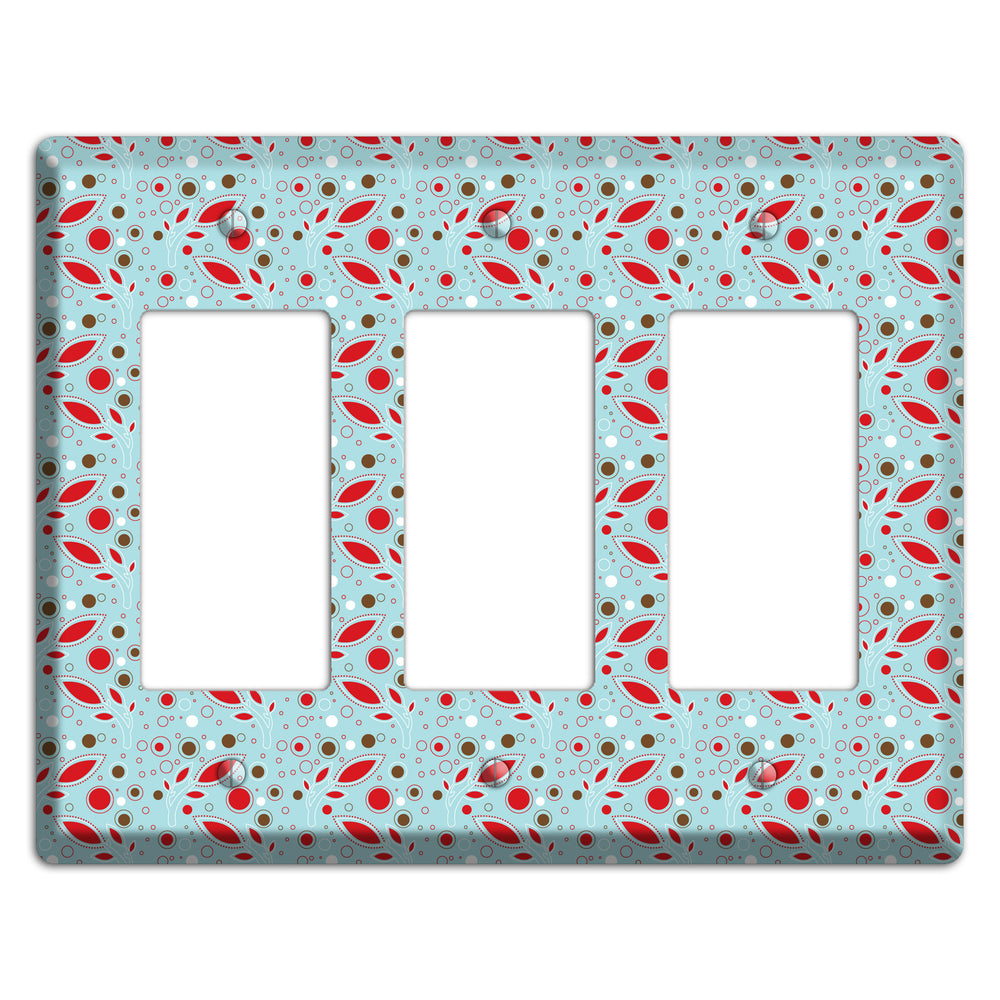 Dusty Blue with Red and Brown Retro Sprig 3 Rocker Wallplate