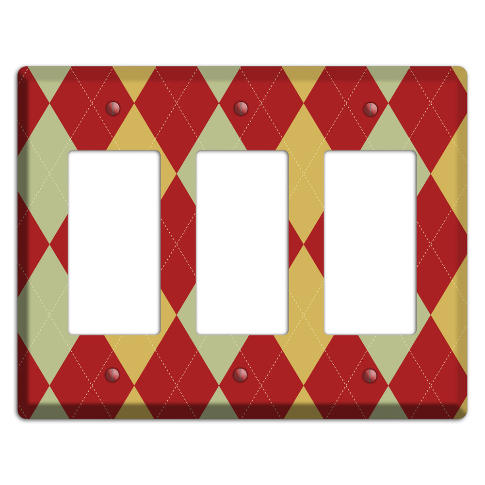 Burnt Orange and Light Green Argyle 3 Rocker Wallplate