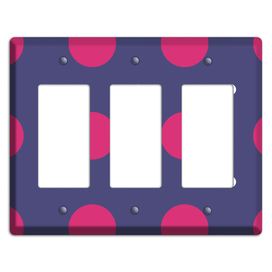 Purple with Purple and White Multi Tiled Medium Dots 3 Rocker Wallplate
