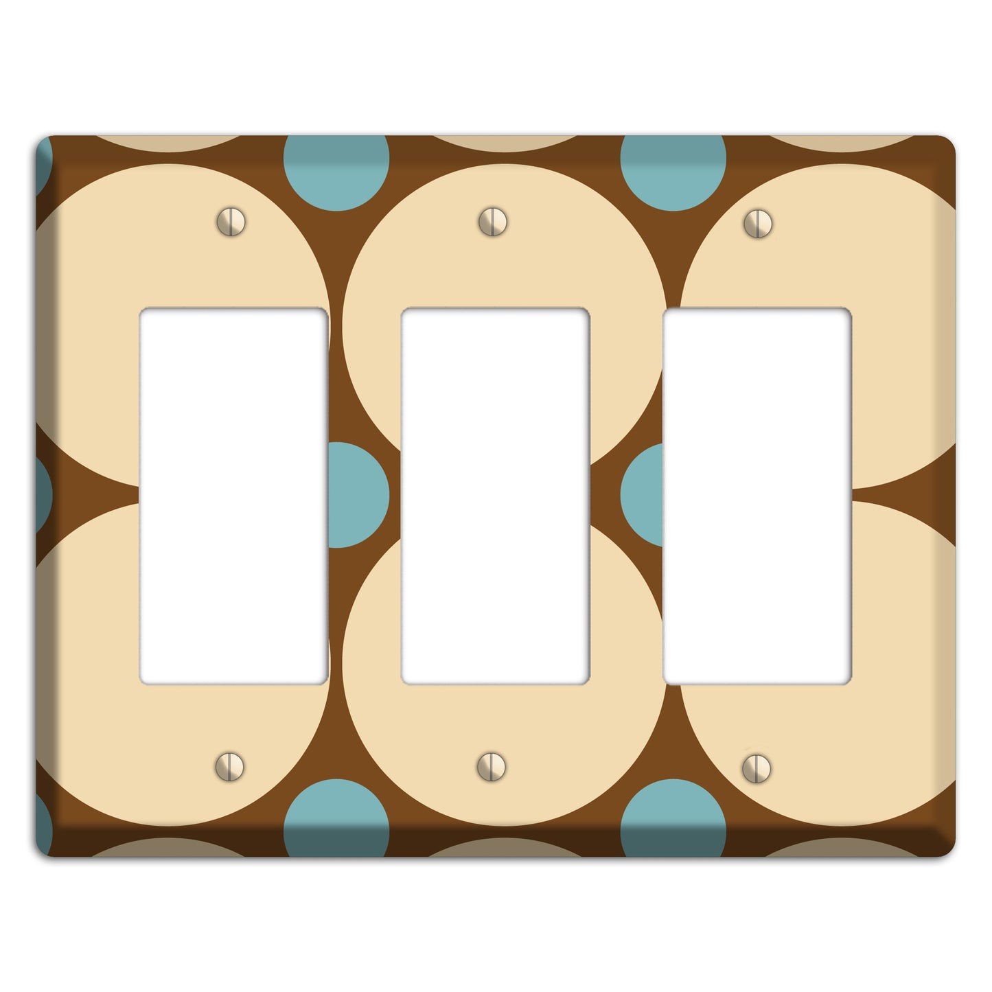 Brown with Beige and Dusty Blue Multi Tiled Large Dots 3 Rocker Wallplate