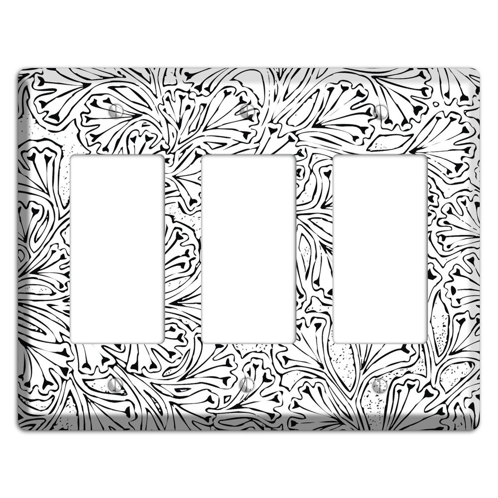 Deco White with Black Interlocking Floral 3 Rocker Wallplate