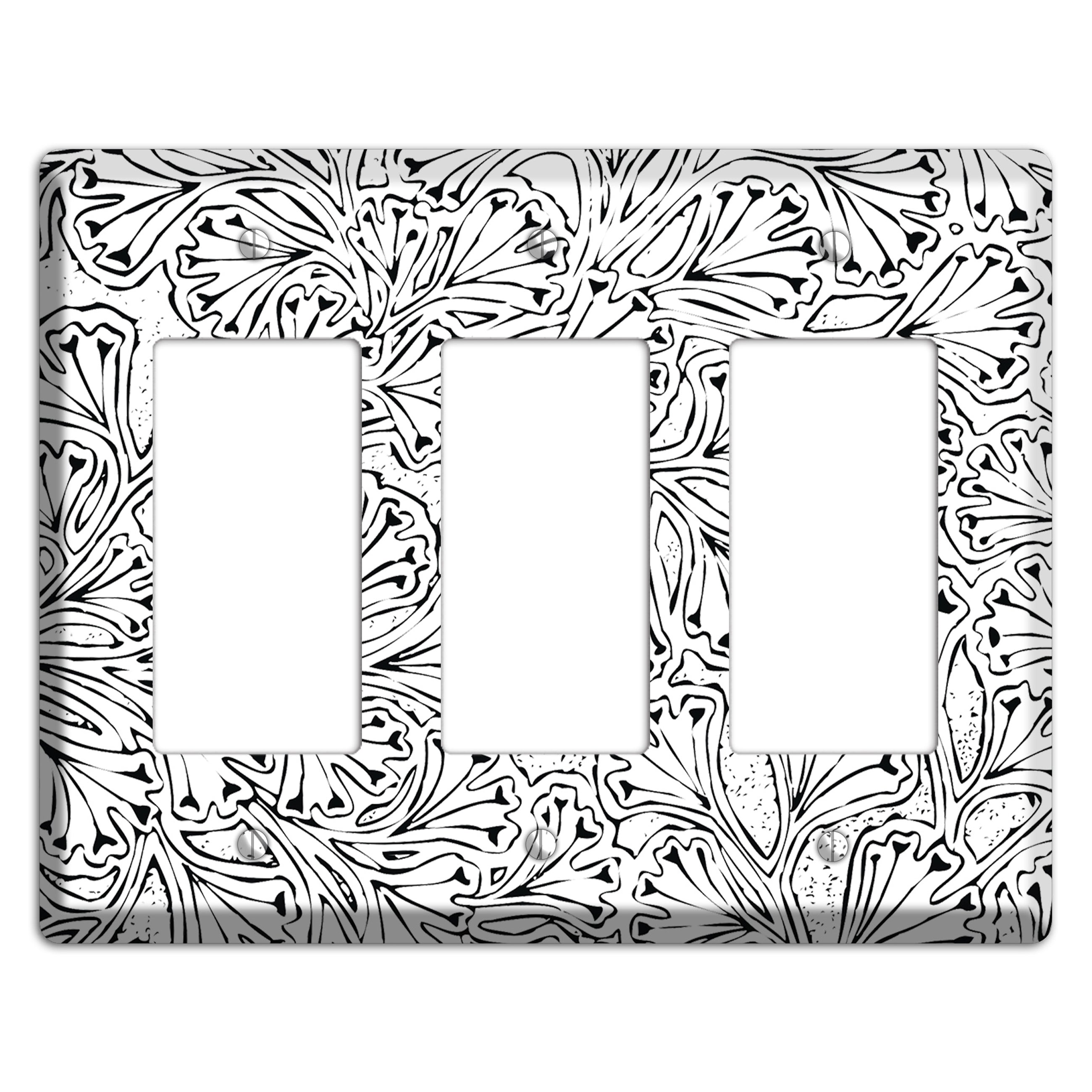 Deco White with Black Interlocking Floral 3 Rocker Wallplate