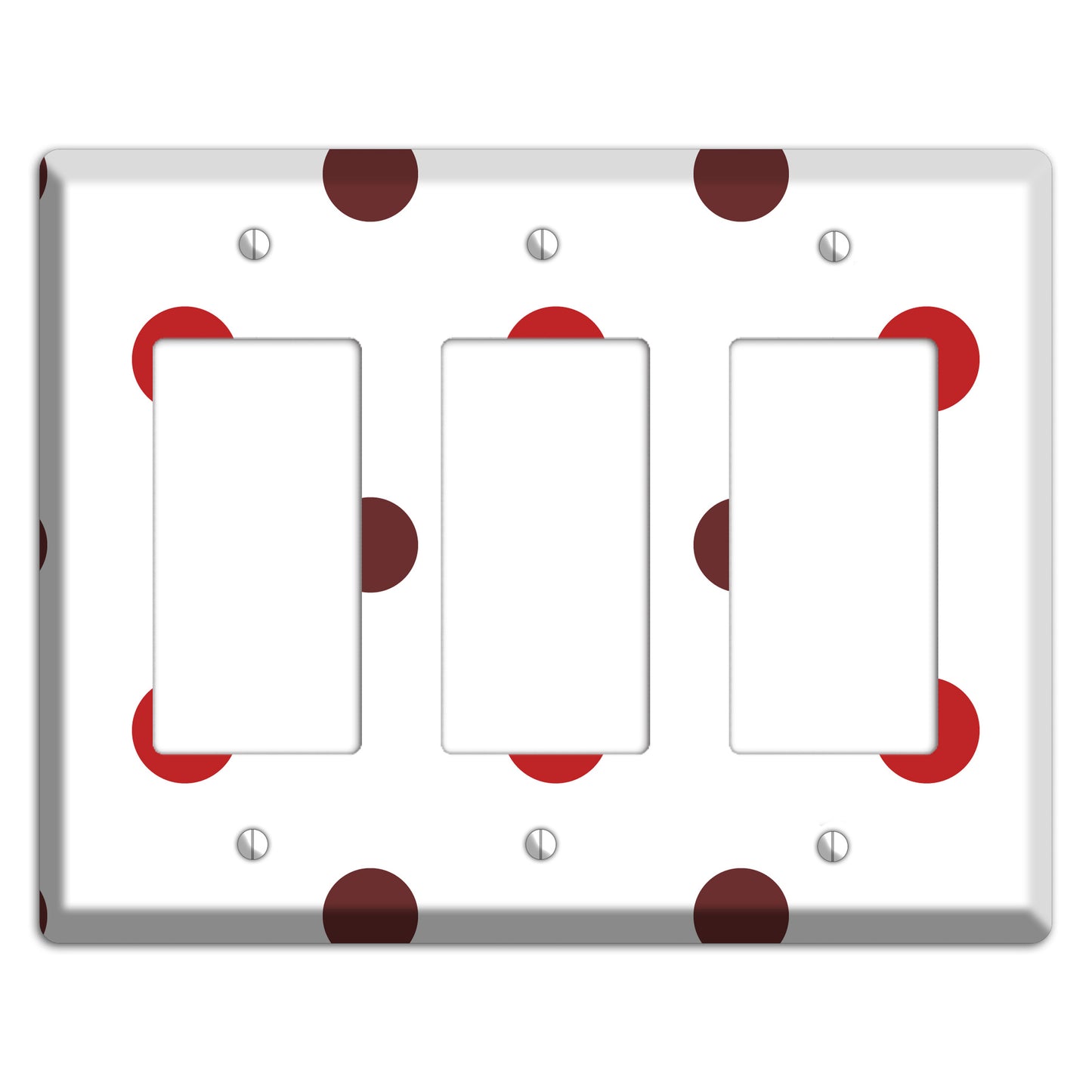 Red and Brown Medium Polka Dots 3 Rocker Wallplate