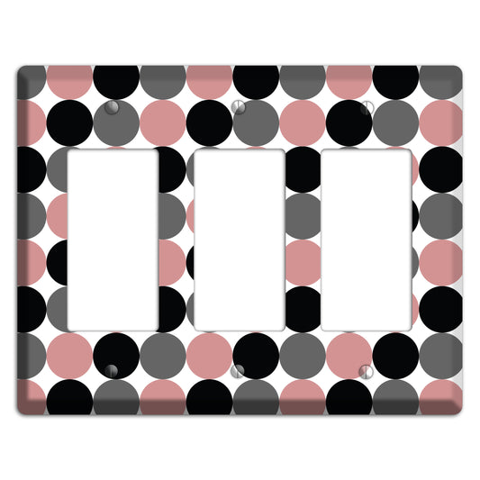 Grey Pink Black Tiled Dots 3 Rocker Wallplate