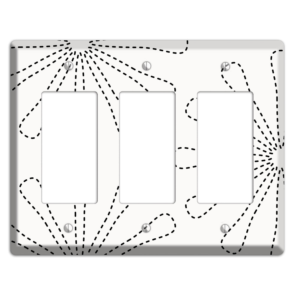 White with Black Retro Stipple Floral Contour 3 Rocker Wallplate