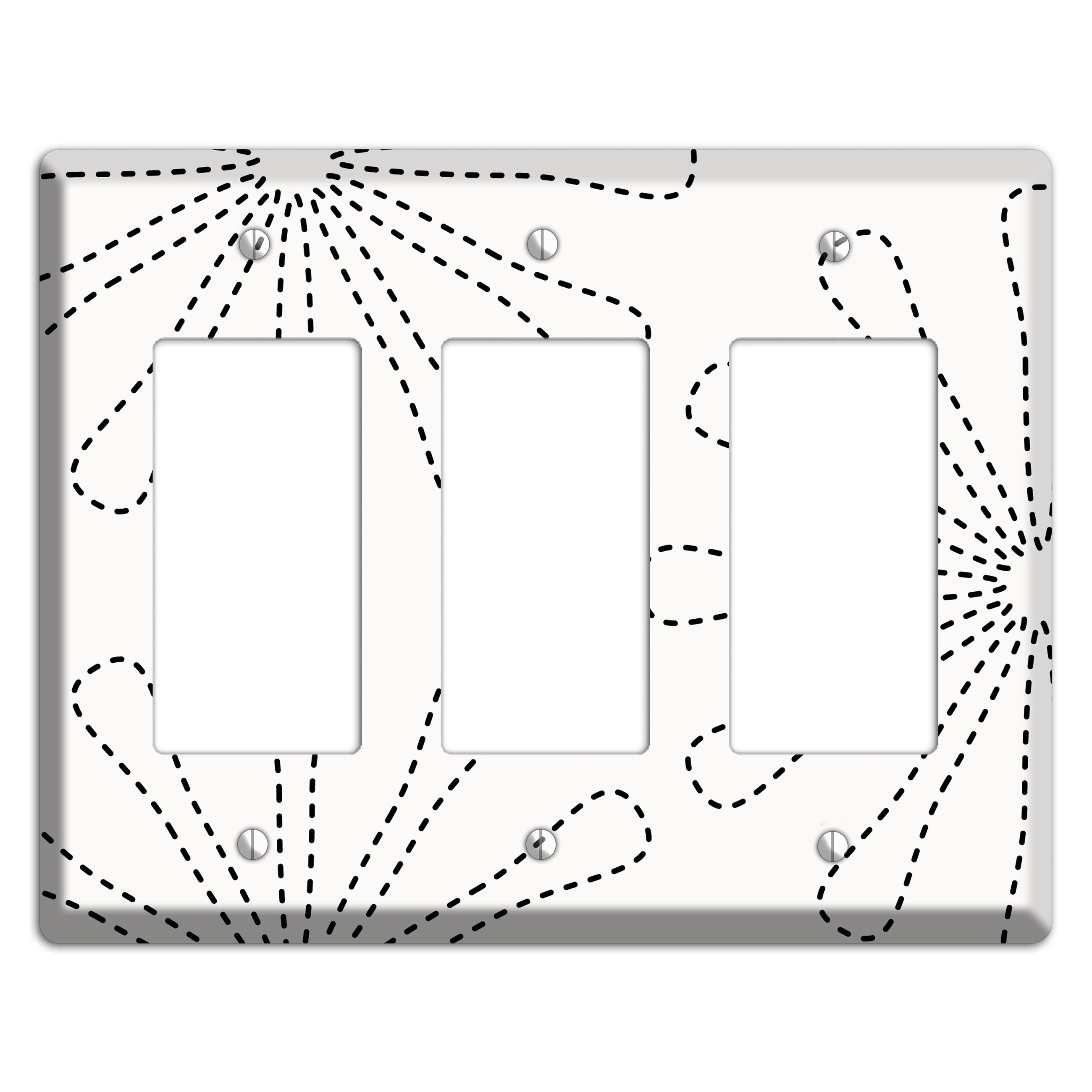 White with Black Retro Stipple Floral Contour 3 Rocker Wallplate
