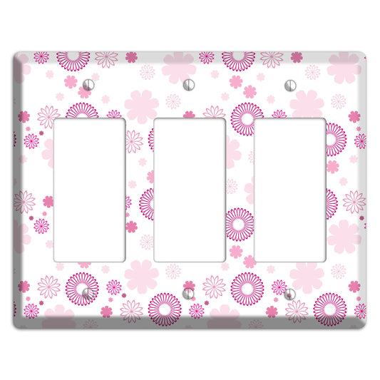 White with Pink and Purple Floral Contour Retro Burst 3 Rocker Wallplate